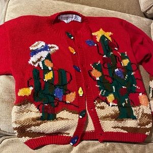 Vintage Eagles Exe Red Christmas Cardigan with Cactus Design $60 M